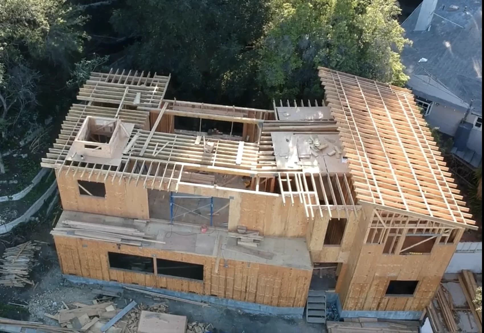Aerial view of a residence under frame