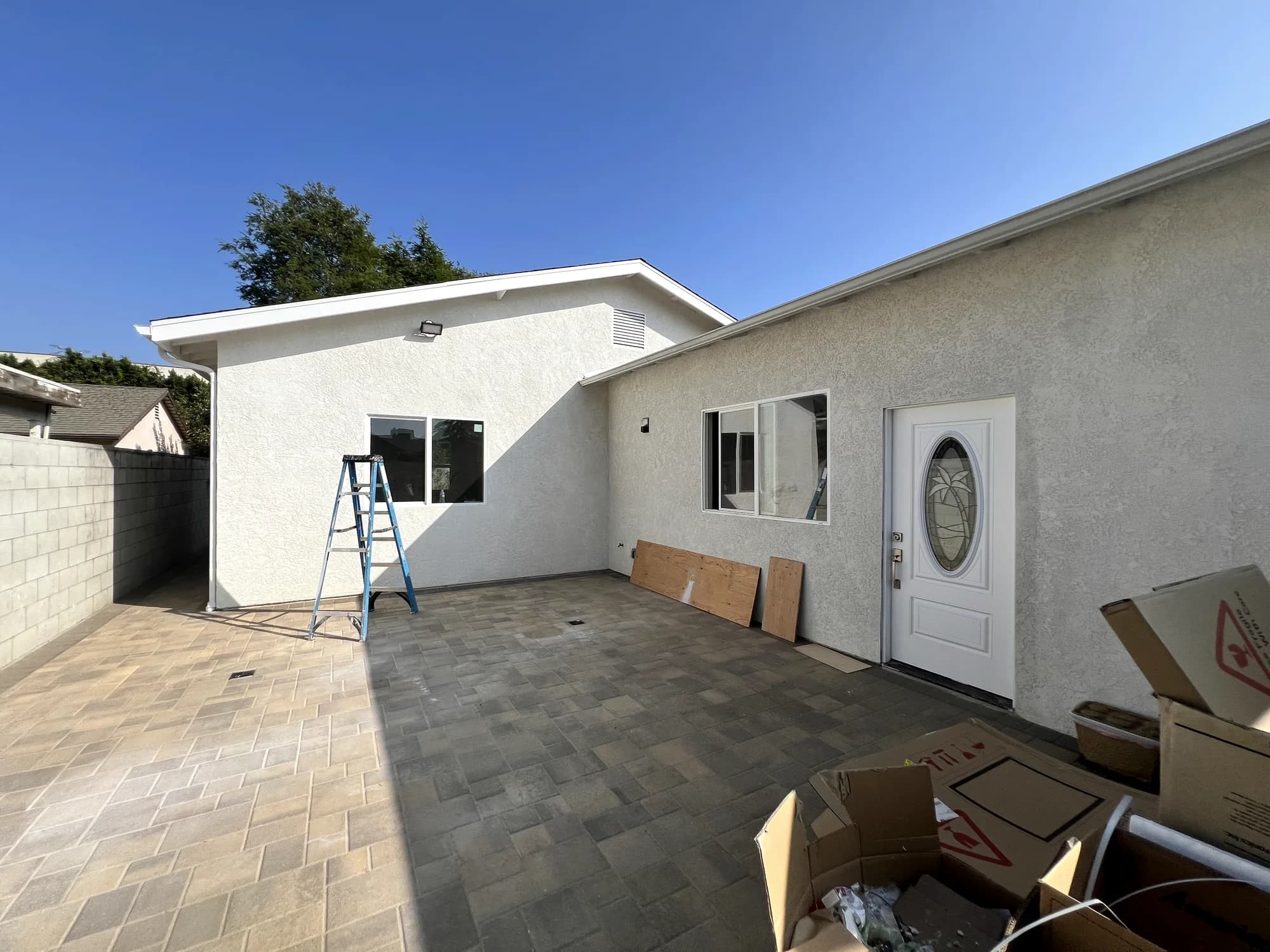 Completed rear elevation and patio